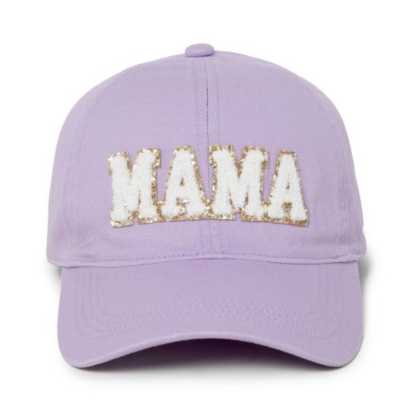 Judson Accessories - Gold Glitter White Chenille MAMA Patch Lavender Purple Baseball Cap